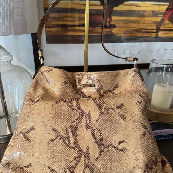 Kate Spade New York Tan Snake Print Shoulder Bag with Slouchy Design